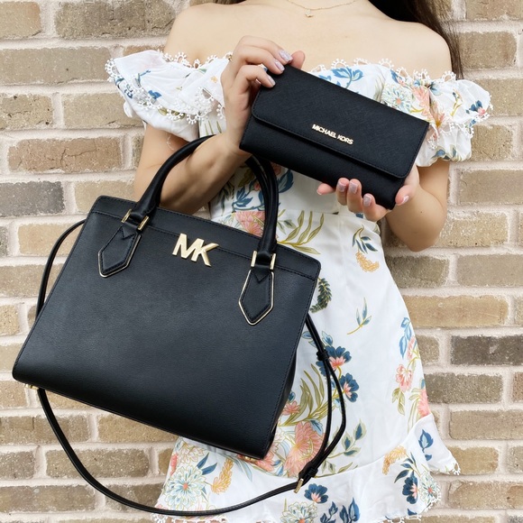 Michael Kors Large Satchel Black Wallet SET - Picture 3 of 7